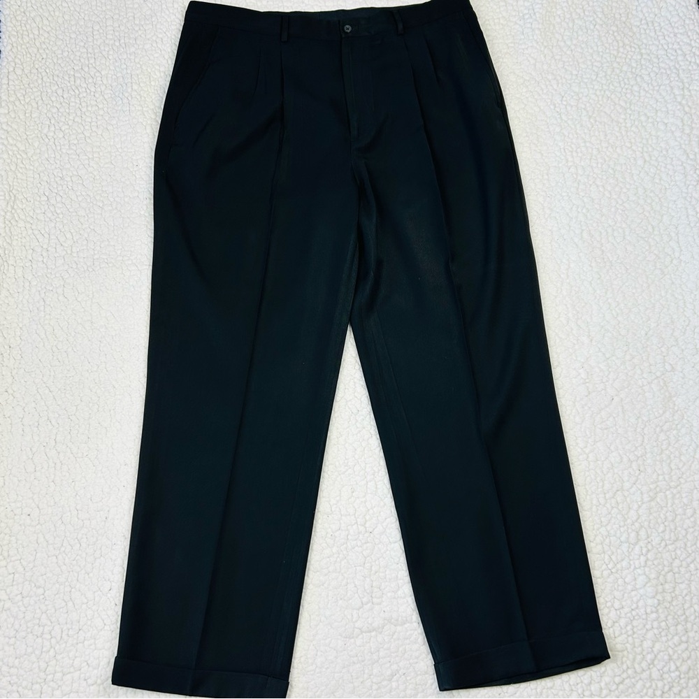 Claiborne Trouser Dress Pants Men's Size 38W Black Pleated Front Career